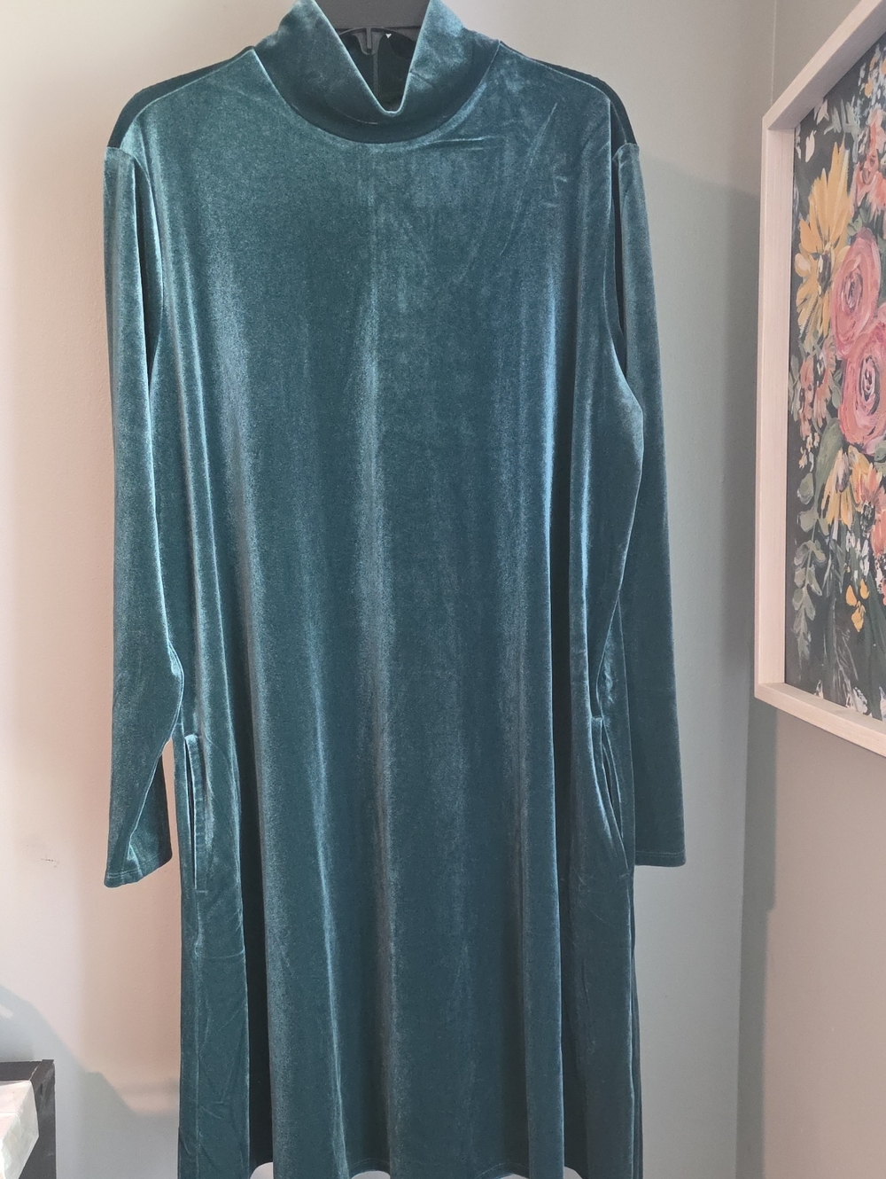 Lands' End Velvet Mock Neck Dress in Green Size 1X